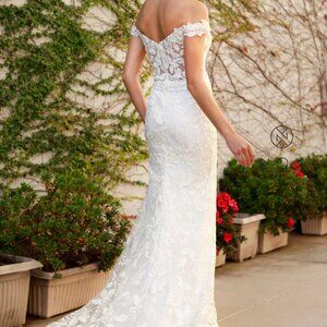 NEW WHITE BRIDAL OFF-SHOULDER BOHO INSPIRED MERMAID LONG GOWN NX439